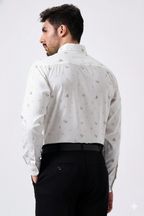 Flax Linen Cotton Micro Gold Floral Print Men Shirt