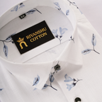 Flax Linen Cotton Blue leaf Print Men Shirt