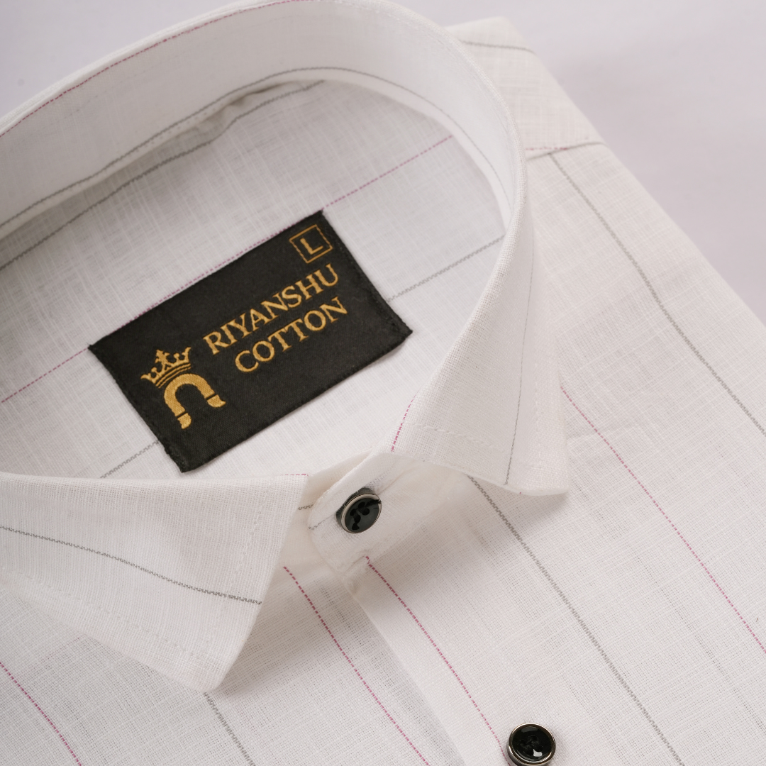 Flax Linen Cotton Light Black and Red Lining Men Shirt