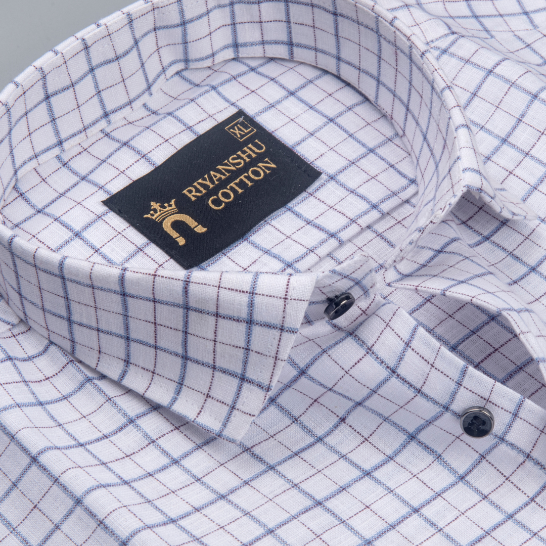 Pure Cotton 100% Blue Check Men Shirt