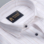 Flex Cotton Linen Mustard Gold Stripes Men Shirt