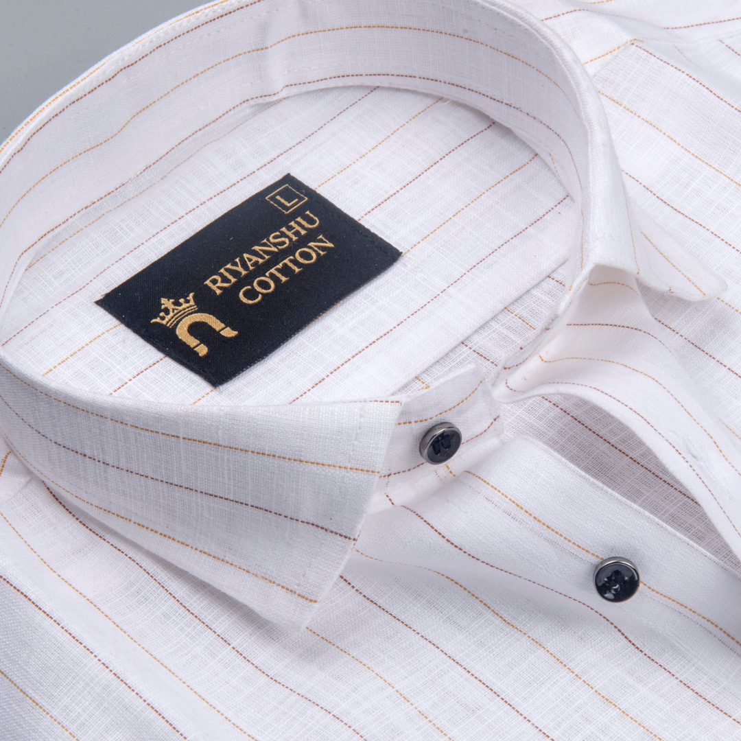 Flex Cotton Linen Mustard Gold Stripes Men Shirt