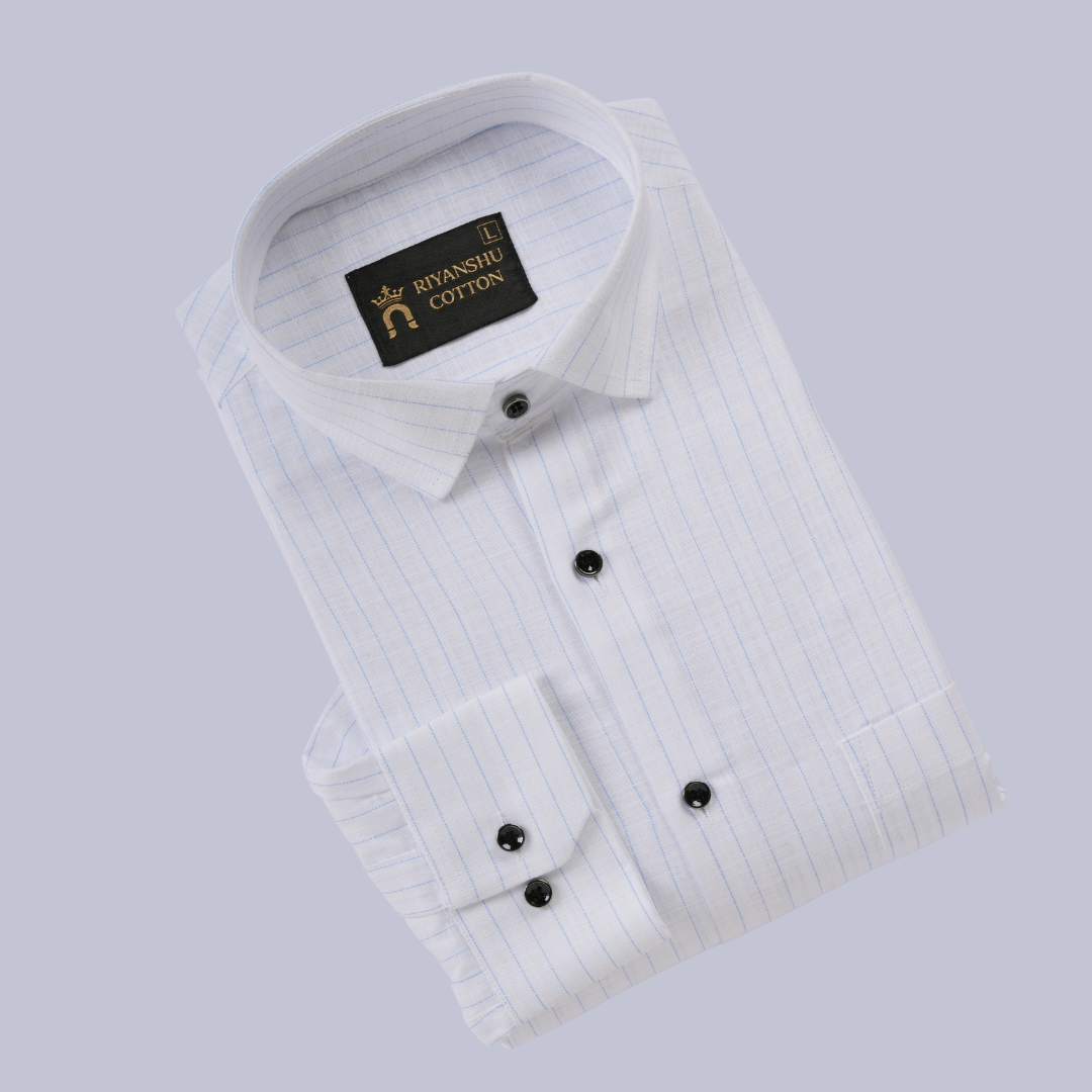 Flax Linen Cotton Blue Lining Men Shirt