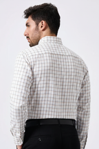 Flax Linen Cotton Navy & Rust Checks Men Shirt