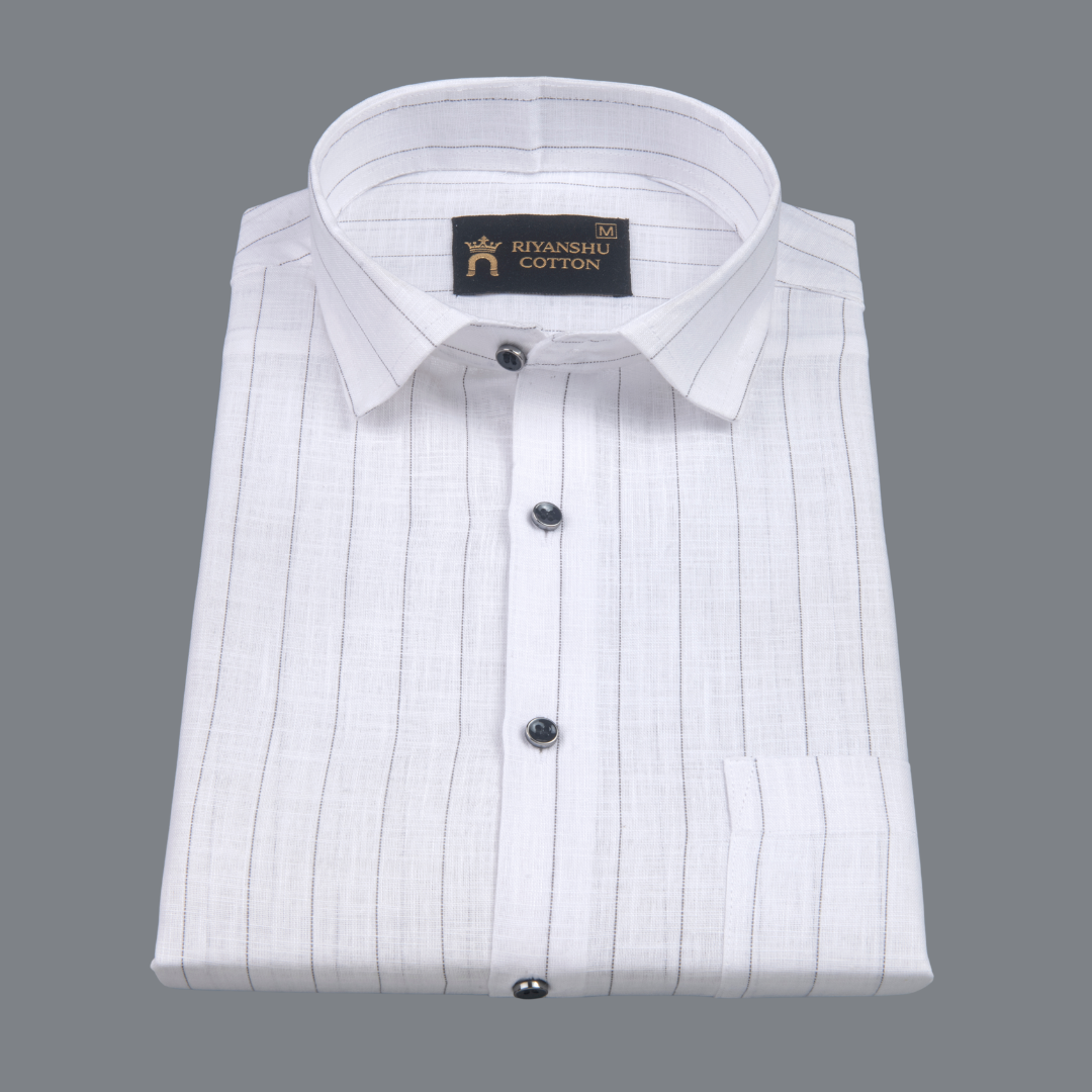 Flex Cotton Linen Gray Stripe Men Shirt