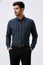 Flex Cotton Blue Color Classic Grid Check Men Shirt