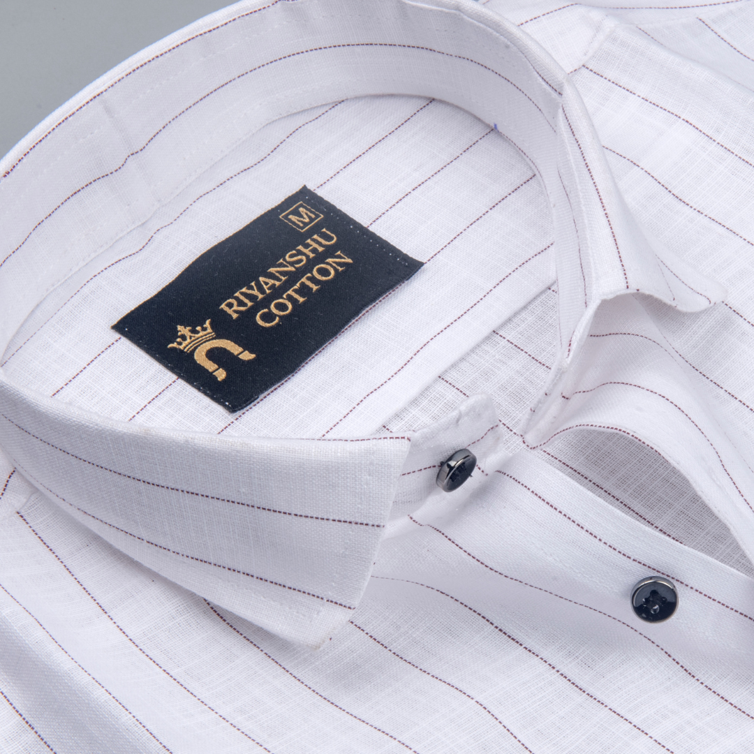 Flex Cotton Linen Maroon Stripe Men Shirt