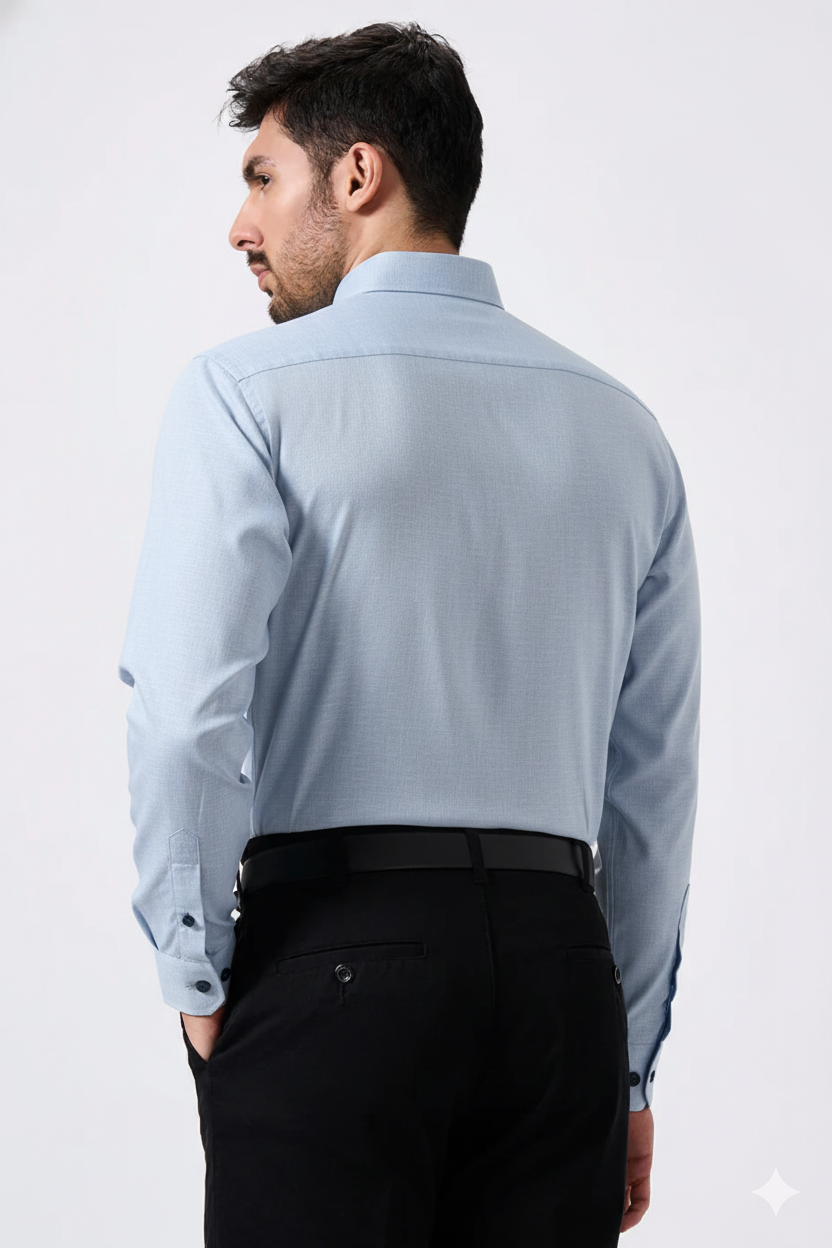 Linen Slab Sky Color Plain Men Shirt