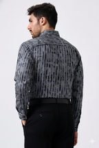 Cotton Gray Color Lining Brush Stroke Print Men Shirt