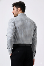 Flex Cotton Steel Gray Color Classic Grid Check Men Shirt