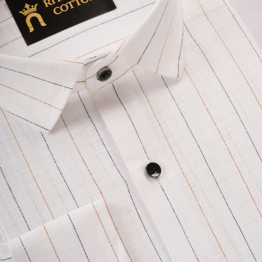 Flax Linen Cotton Black and gold Lining Men Shirt