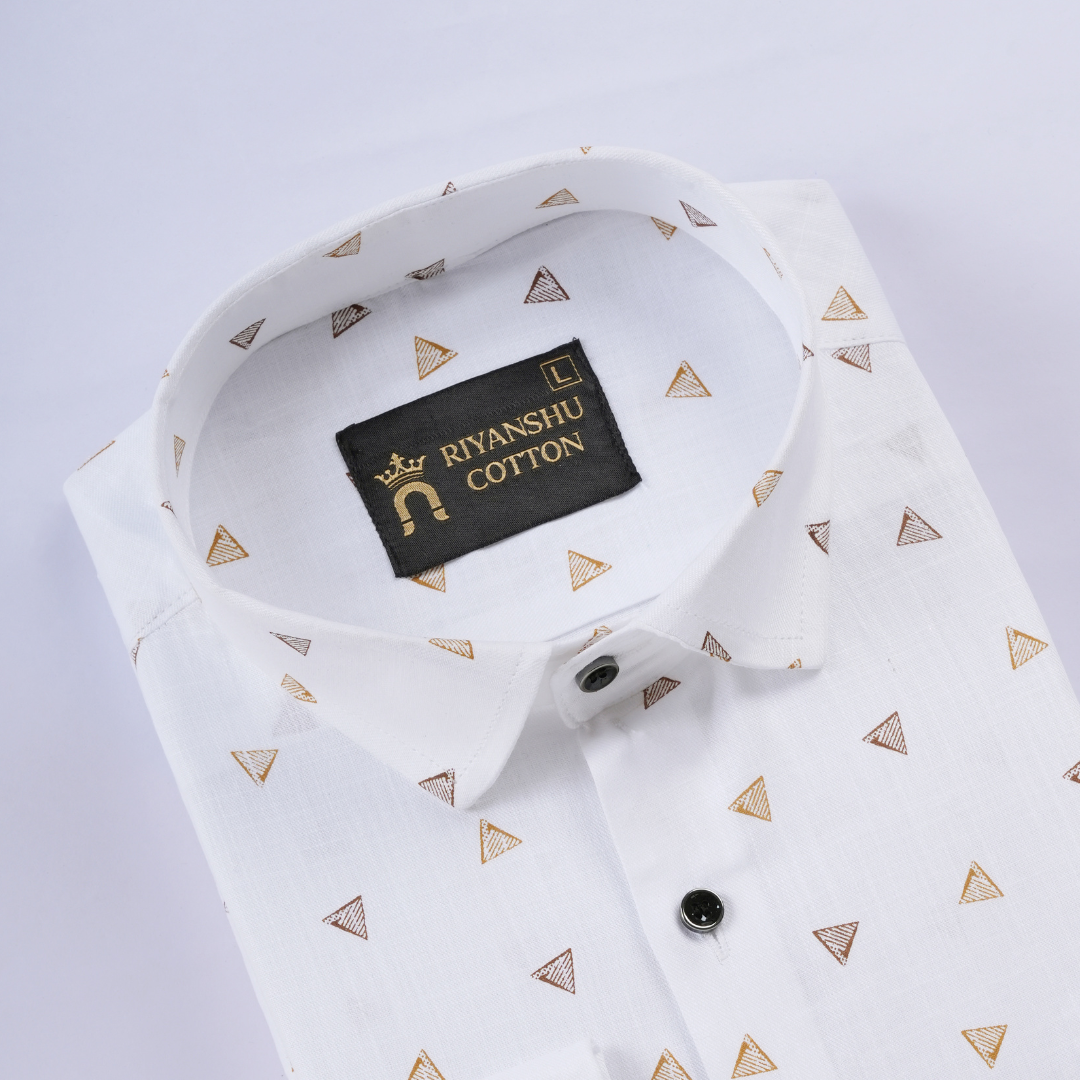 Flax Linen Cotton Gold Triangle Print Men Shirt
