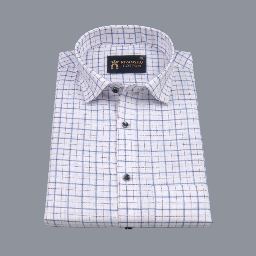 Pure Cotton 100% Blue Check Men Shirt