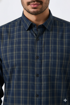 Flex Cotton Blue Color Classic Grid Check Men Shirt