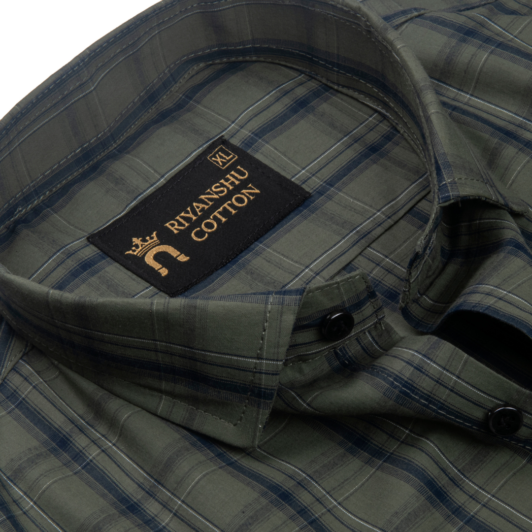 Flex Cotton Mehndi Green Color Classic Grid Check Men Shirt