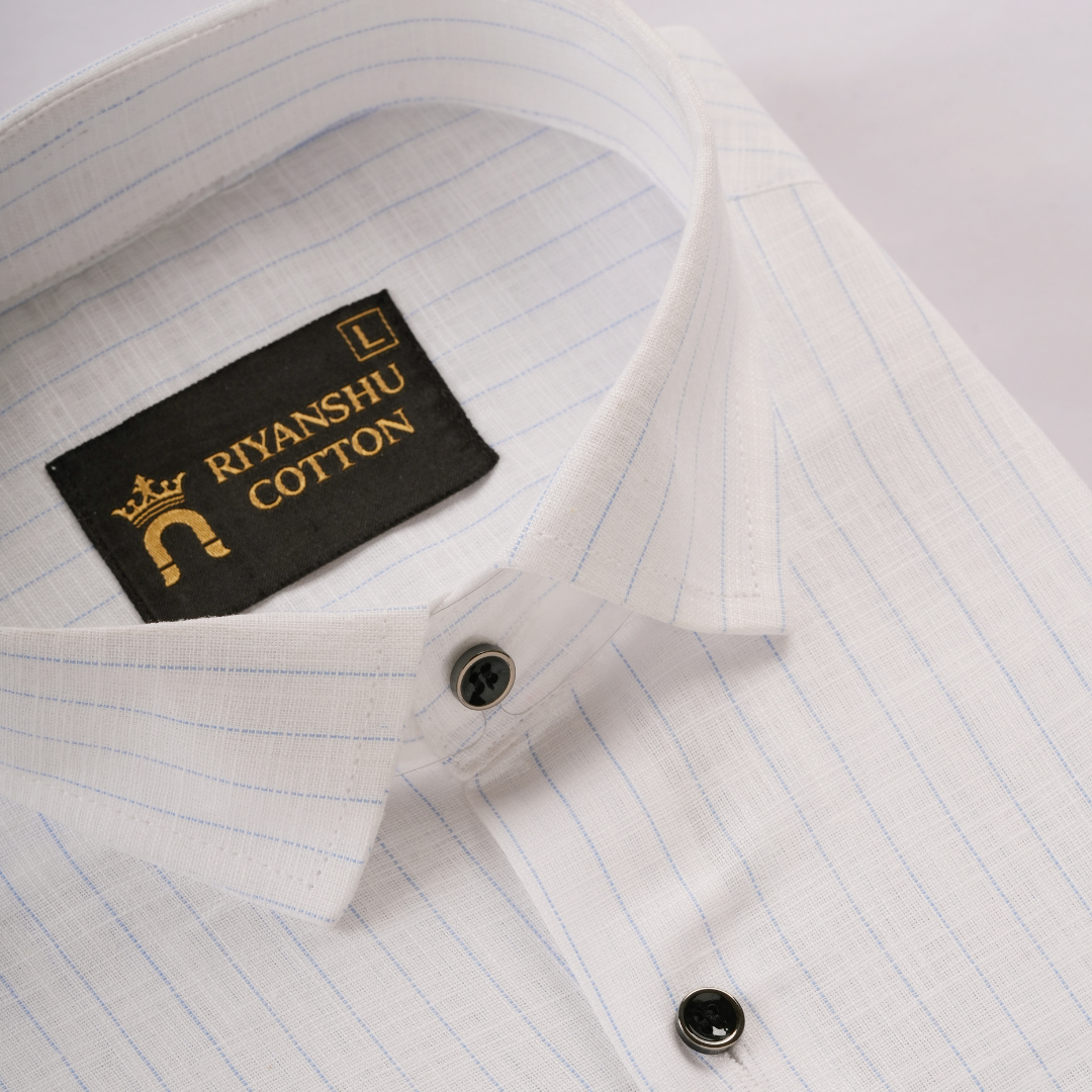 Flax Linen Cotton Blue Lining Men Shirt