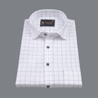 Cotton White Shirt with Wine & Grey Checks Men Shirt
