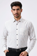 Flax Linen Cotton Navy & Rust Checks Men Shirt