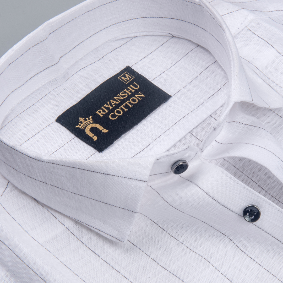 Flex Cotton Linen Gray Stripe Men Shirt