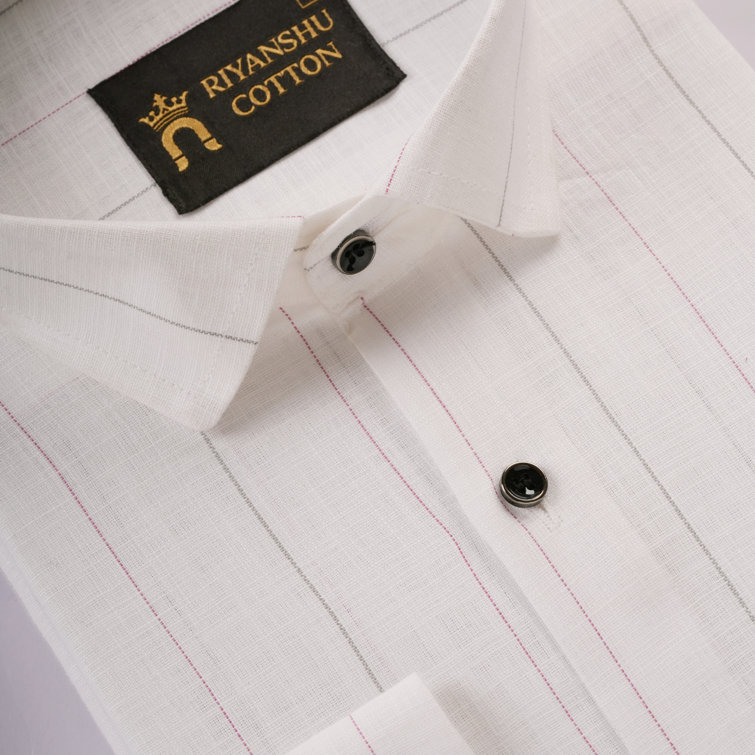 Flax Linen Cotton Light Black and Red Lining Men Shirt