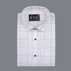Cotton White Shirt with Wine & Beige Checks Men Shirt