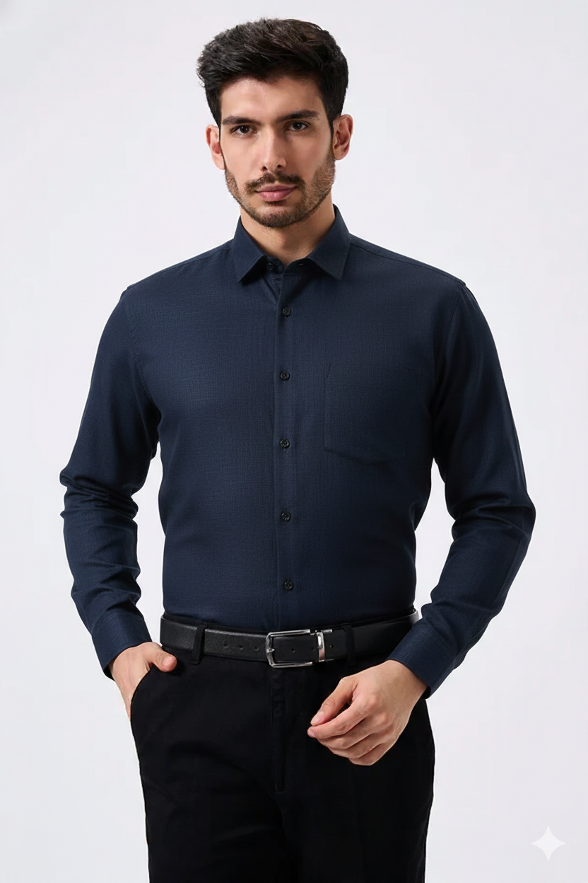 Linen Slab Blue Color Plain Men Shirt