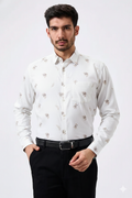 Flax Linen Cotton Ditsy Black Floral Print Men Shirt