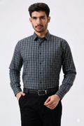 Flex Cotton Gray Color Classic Grid Check Men Shirt