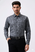 Cotton Gray Color Lining Brush Stroke Print Men Shirt