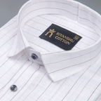 Flex Cotton Linen Wine Red Stripes Men Shirt