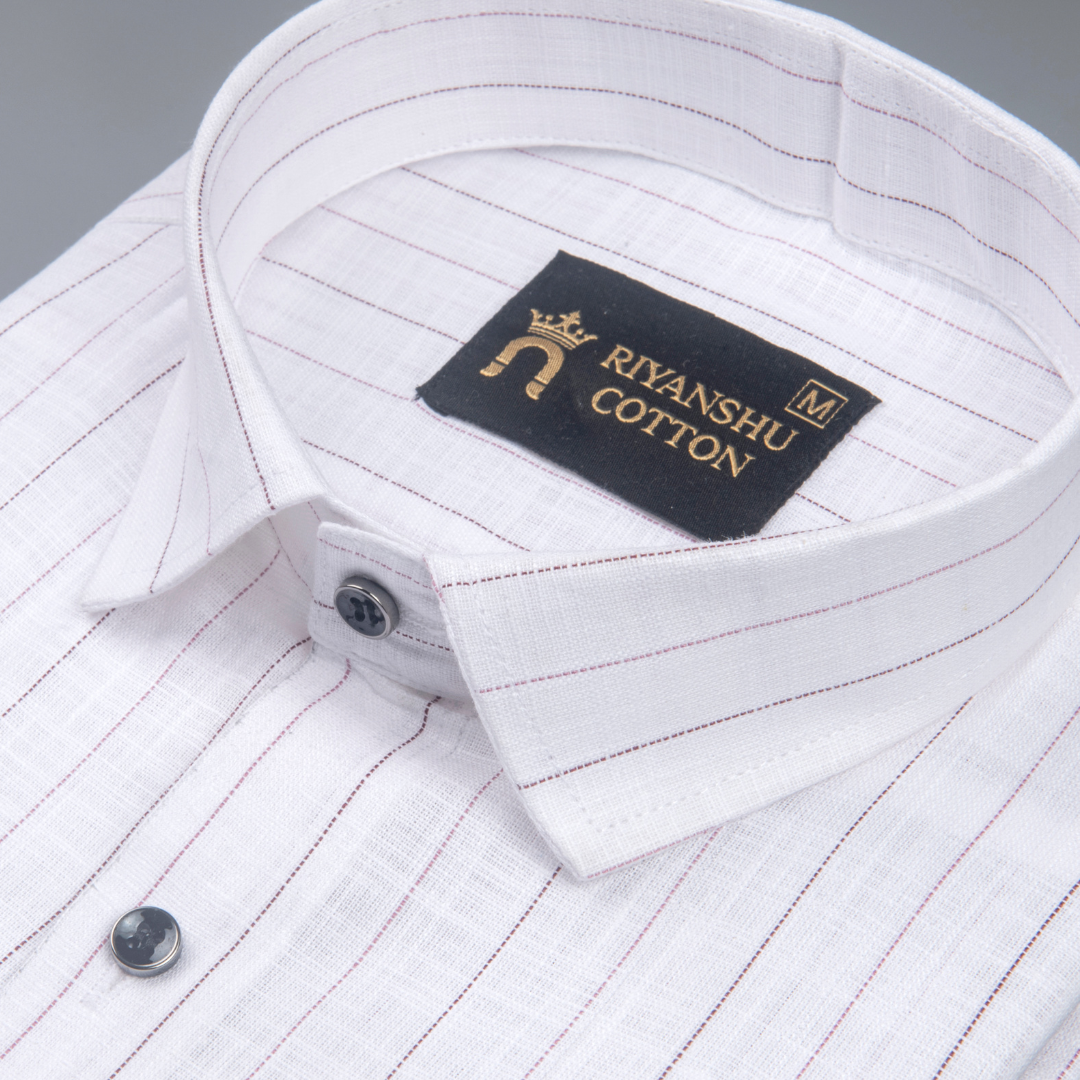 Flex Cotton Linen Wine Red Stripes Men Shirt