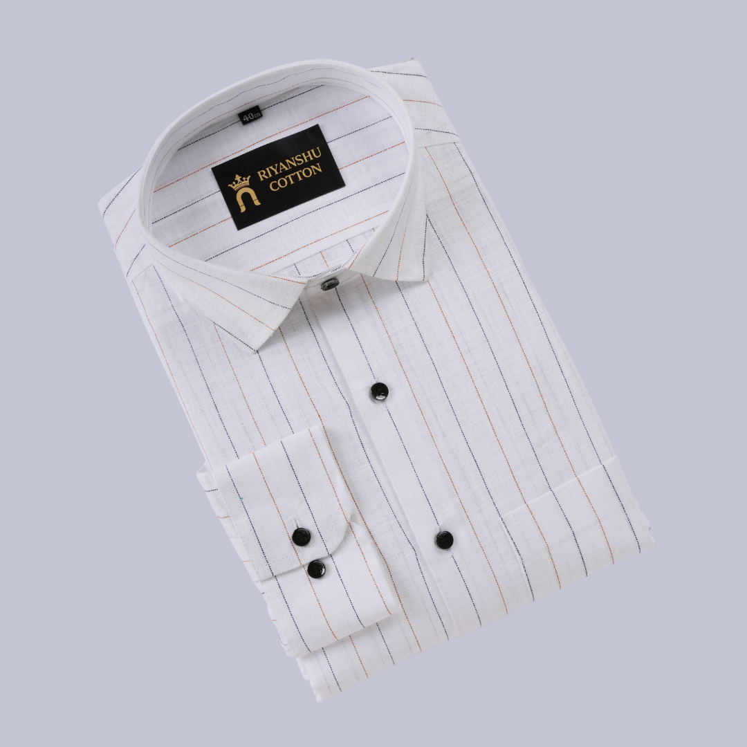 Flax Linen Cotton Black and gold Lining Men Shirt