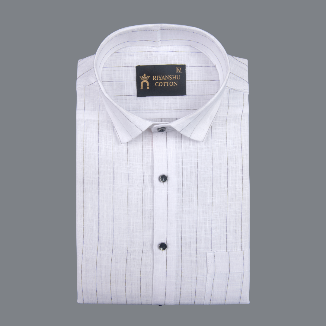 Flex Cotton Linen Gray Stripe Men Shirt