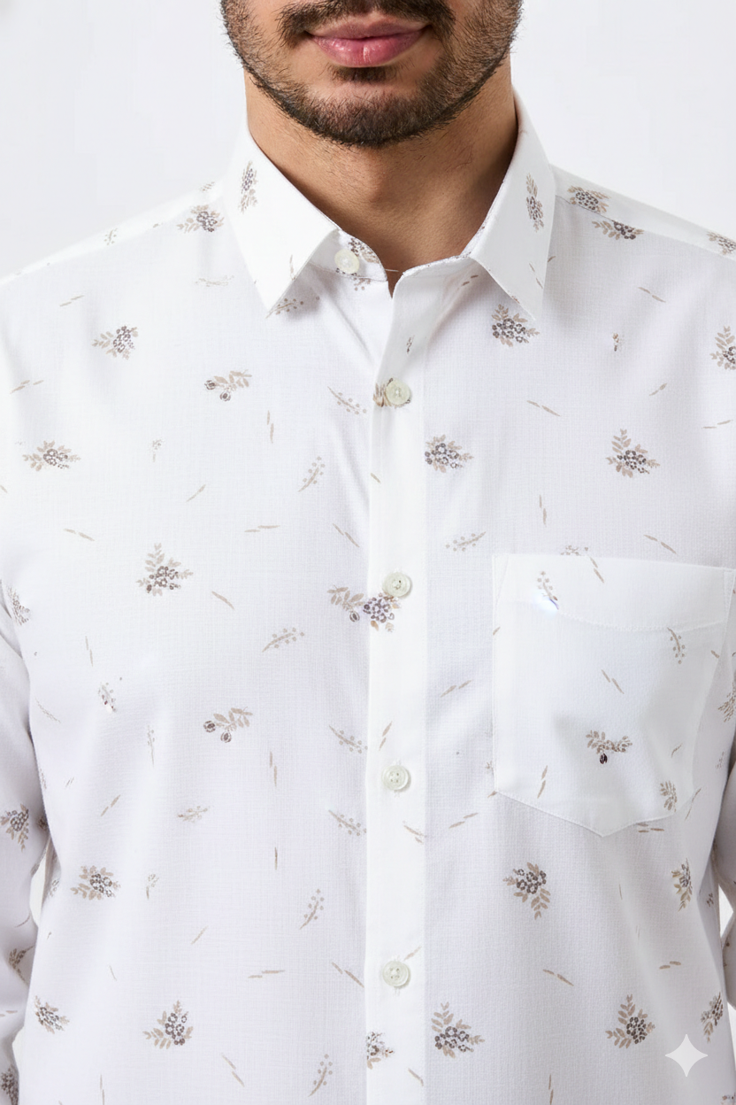 Flax Linen Cotton Micro Gold Floral Print Men Shirt