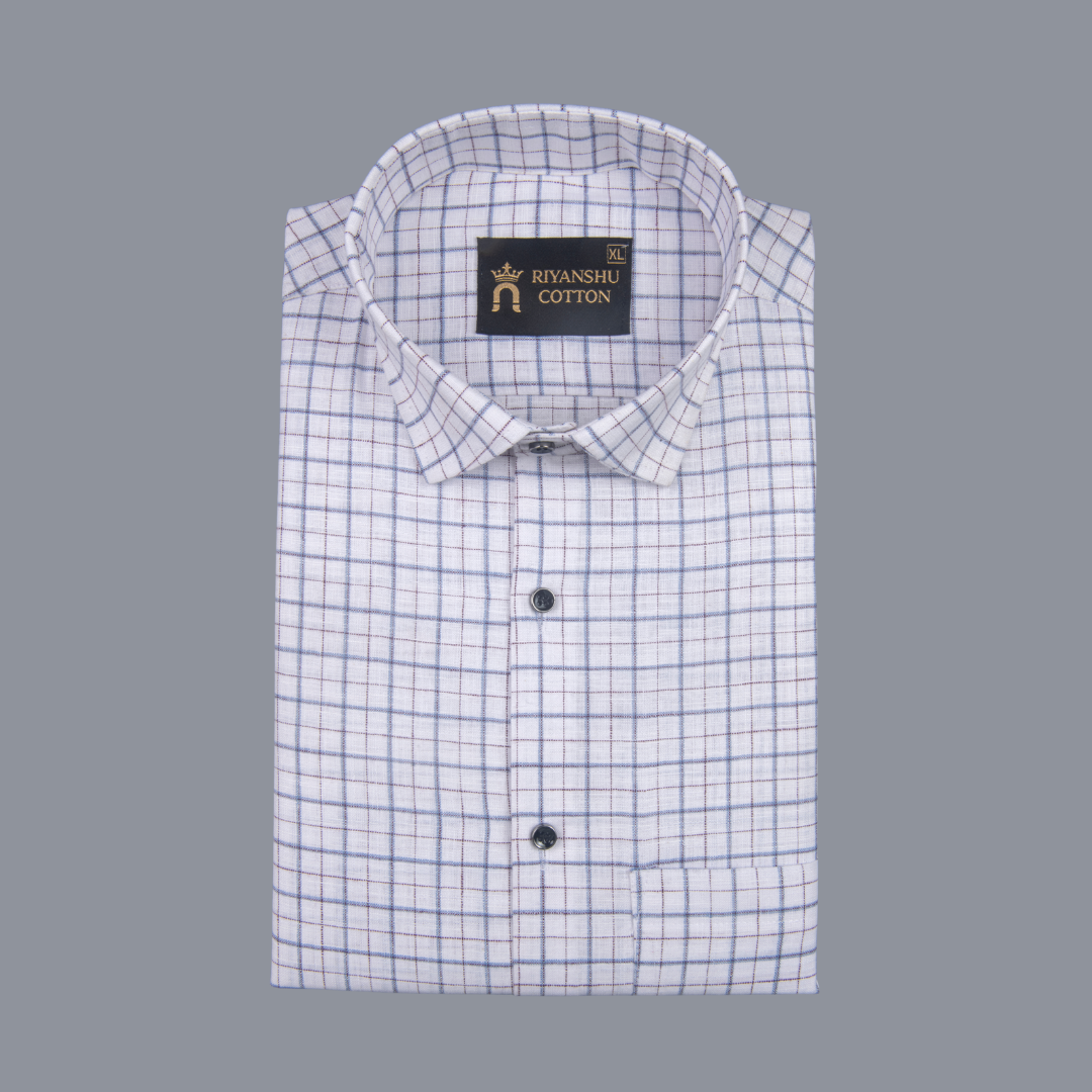 Pure Cotton 100% Blue Check Men Shirt