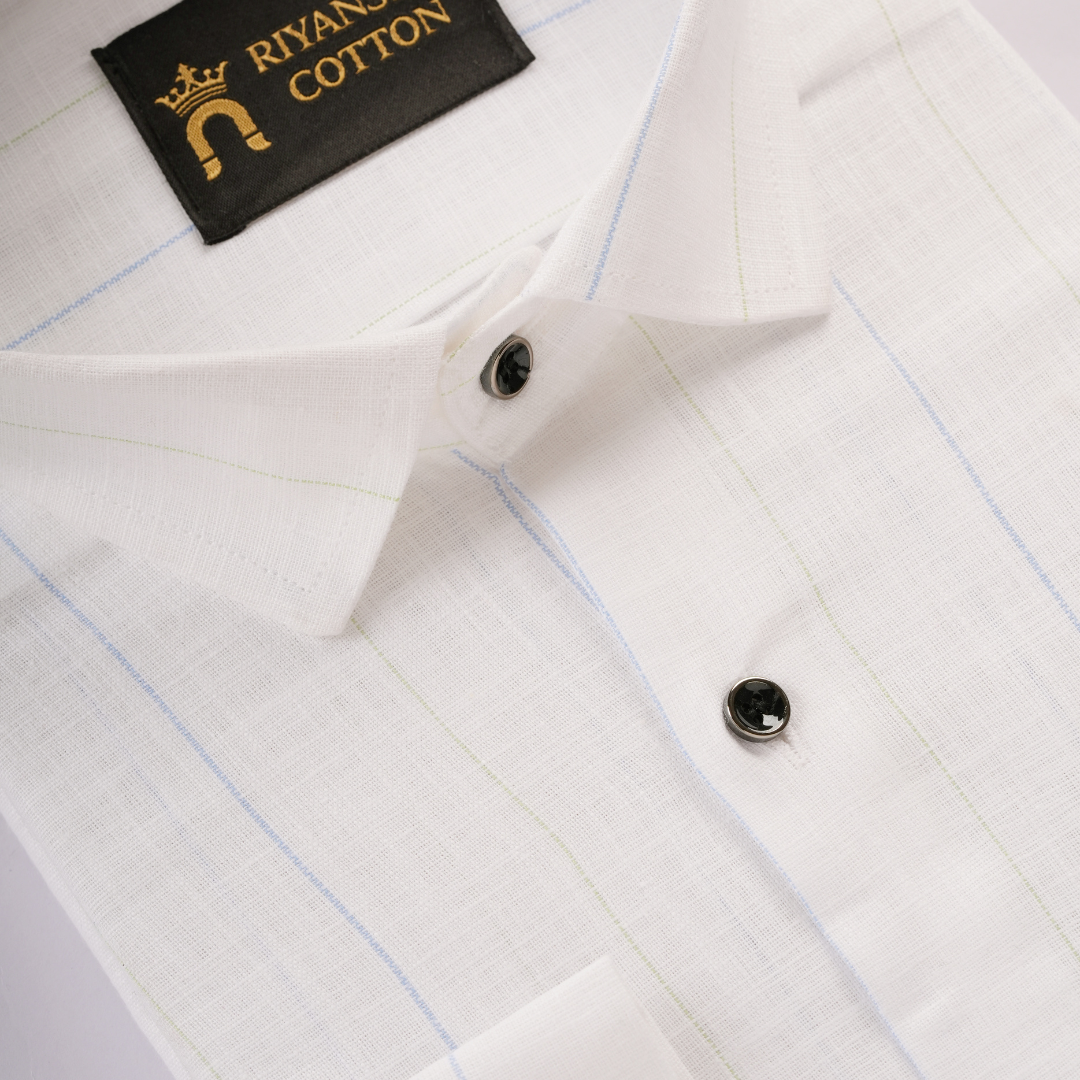 Flax Linen Cotton Blue and Green Men Shirt