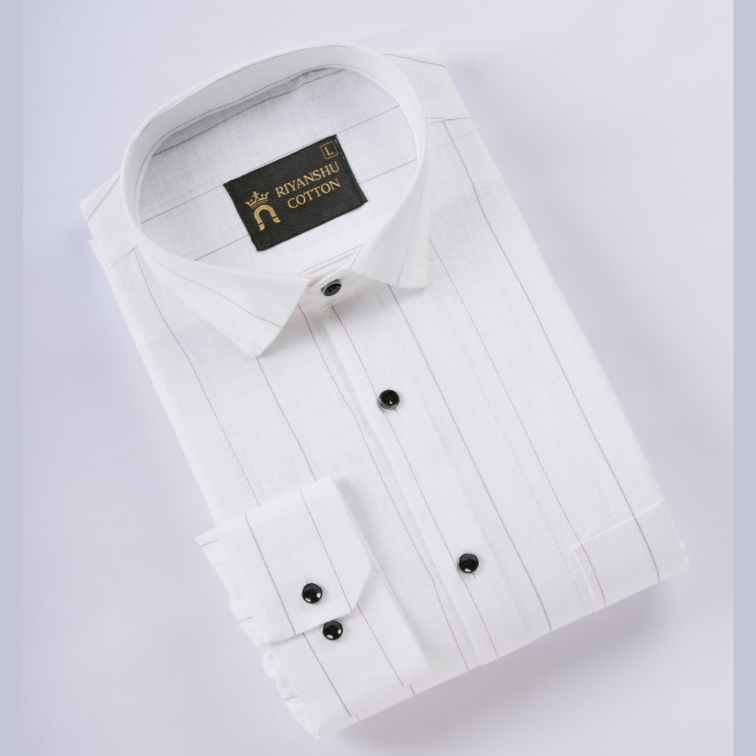 Flax Linen Cotton Light Black and Red Lining Men Shirt