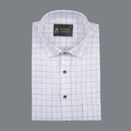 Cotton White Shirt with Wine & Grey Checks Men Shirt