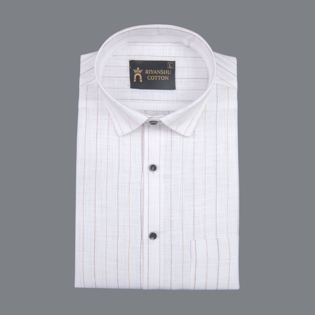 Flex Cotton Linen Mustard Gold Stripes Men Shirt