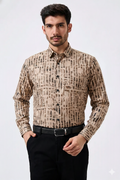 Cotton Cream Color Lining Brush Stroke Print Men Shirt