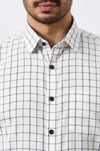 Flax Linen Cotton Navy & Rust Checks Men Shirt