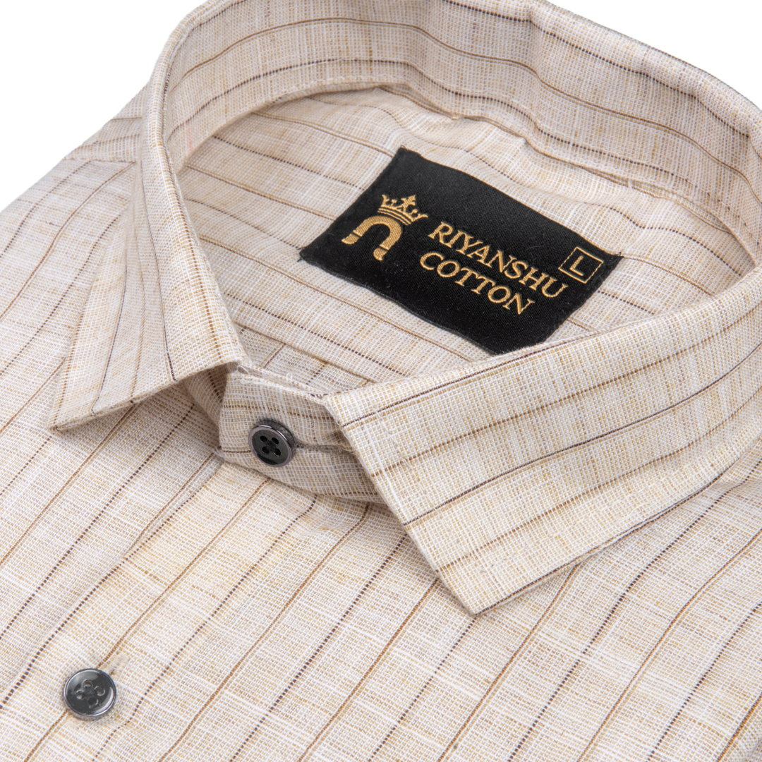 Flex Cotton Linen Beige Stripe Men Shirt