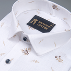 Premium White Mini Floral Motif Print Men Shirt