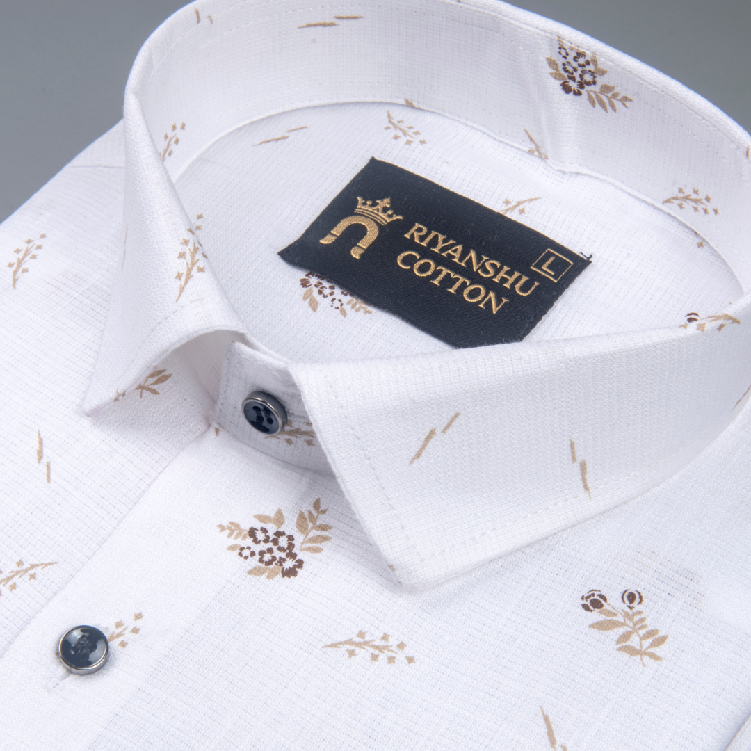 Premium White Mini Floral Motif Print Men Shirt