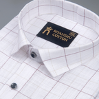 Cotton White Shirt with Wine & Beige Checks Men Shirt