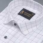 Cotton White Shirt with Wine & Grey Checks Men Shirt