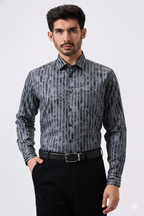 Cotton Gray Color Lining Brush Stroke Print Men Shirt