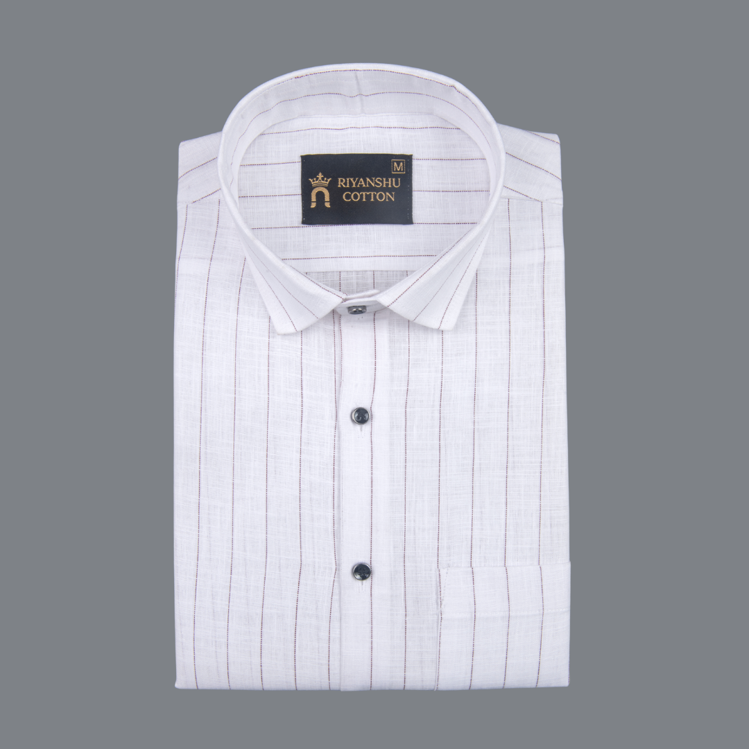 Flex Cotton Linen Maroon Stripe Men Shirt