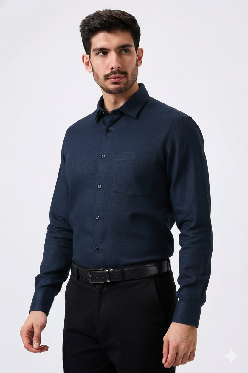 Linen Slab Blue Color Plain Men Shirt