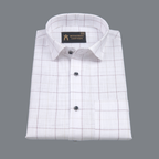 Cotton White Shirt with Wine & Beige Checks Men Shirt
